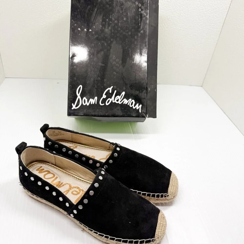 Sam Edelman Koda Black Suede Espadrille Flats Studded Slip On Shoes 6 Womens US